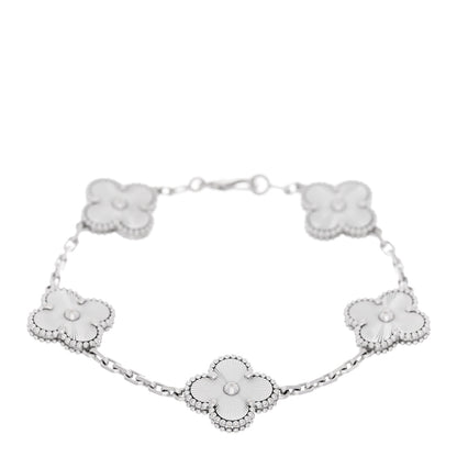 Van Cleef & Arpels 18K White Gold 5 Motifs Guilloche Vintage Alhambra Bracelet 1 of 5