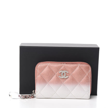 Chanel Ombre Patent Calfskin Quilted Small Zip Around Coin Purse Pink White 7 of 7