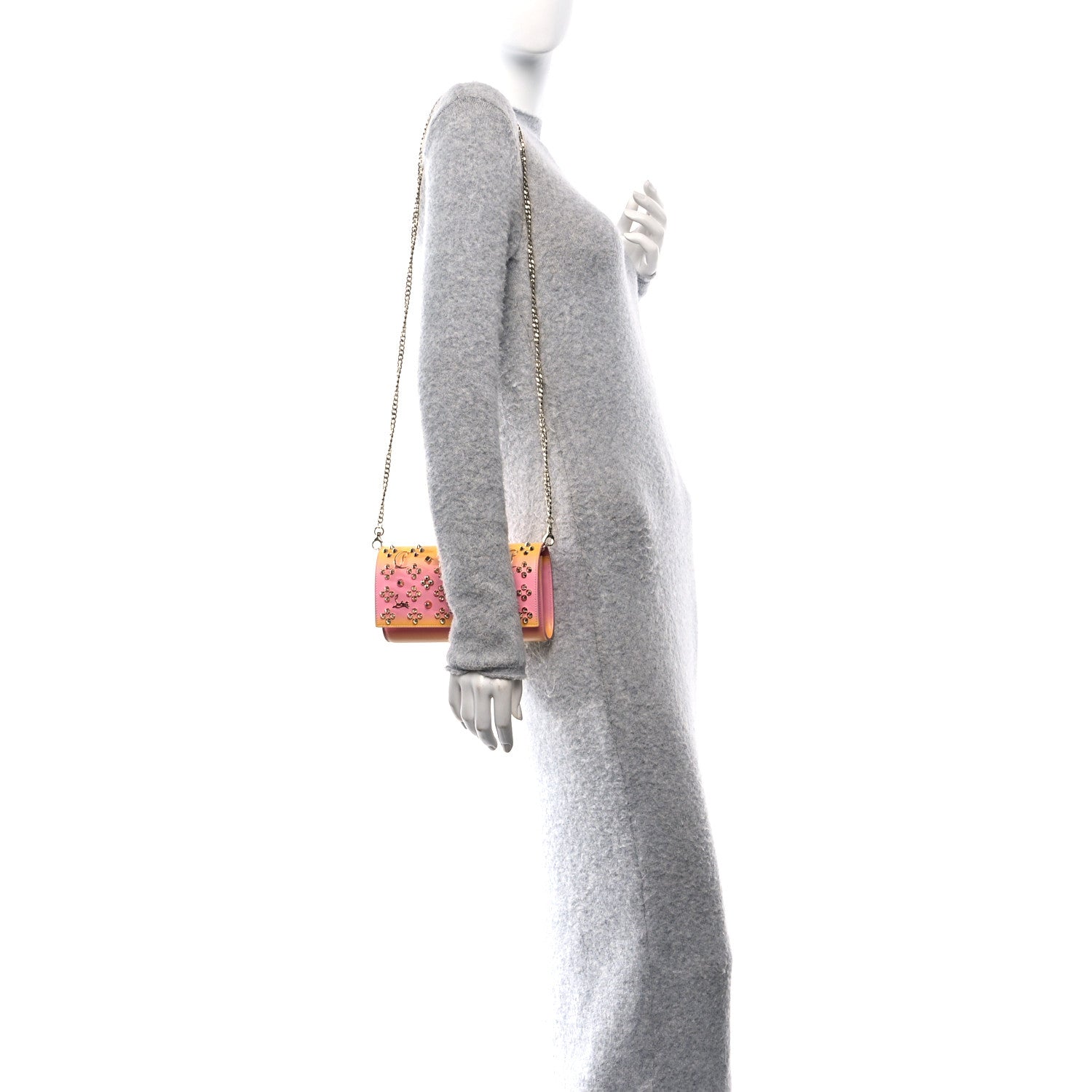 Christian Louboutin Calfskin Spikes Loubinthesky Paloma Wallet On Chain Degraftersun Gold 2 of 9
