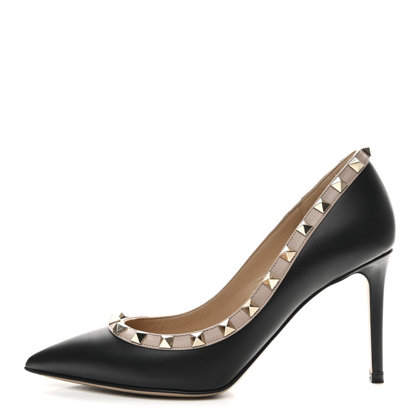 Calfskin Rockstud 85mm Pumps 37 Black Poudre
