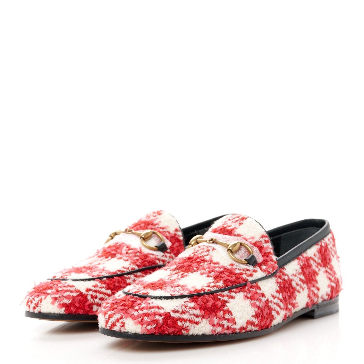Gucci Vintage Tweed Check Horsebit Womens Jordaan Loafers 36 White Red 3 of 9