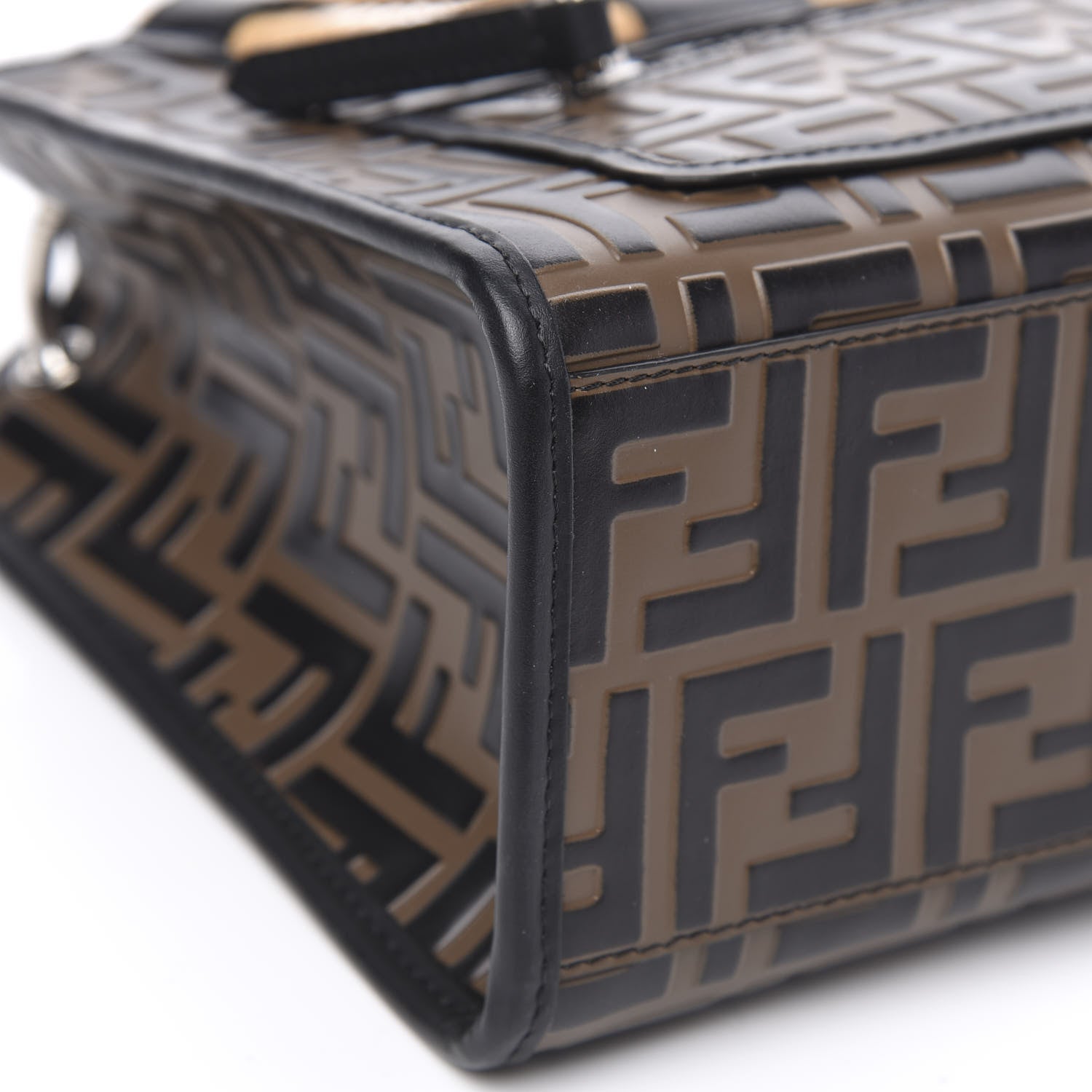 Fendi Vitello Century Wicker Bi-Color FF 1974 Embossed Small Runaway Shopper Tote Maya Black 9 of 10