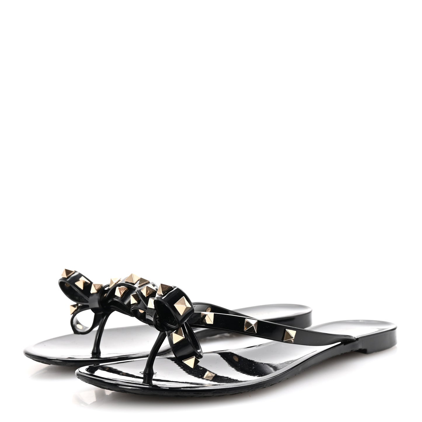 PVC Jelly Rockstud Bow Thong Sandals 39 Black