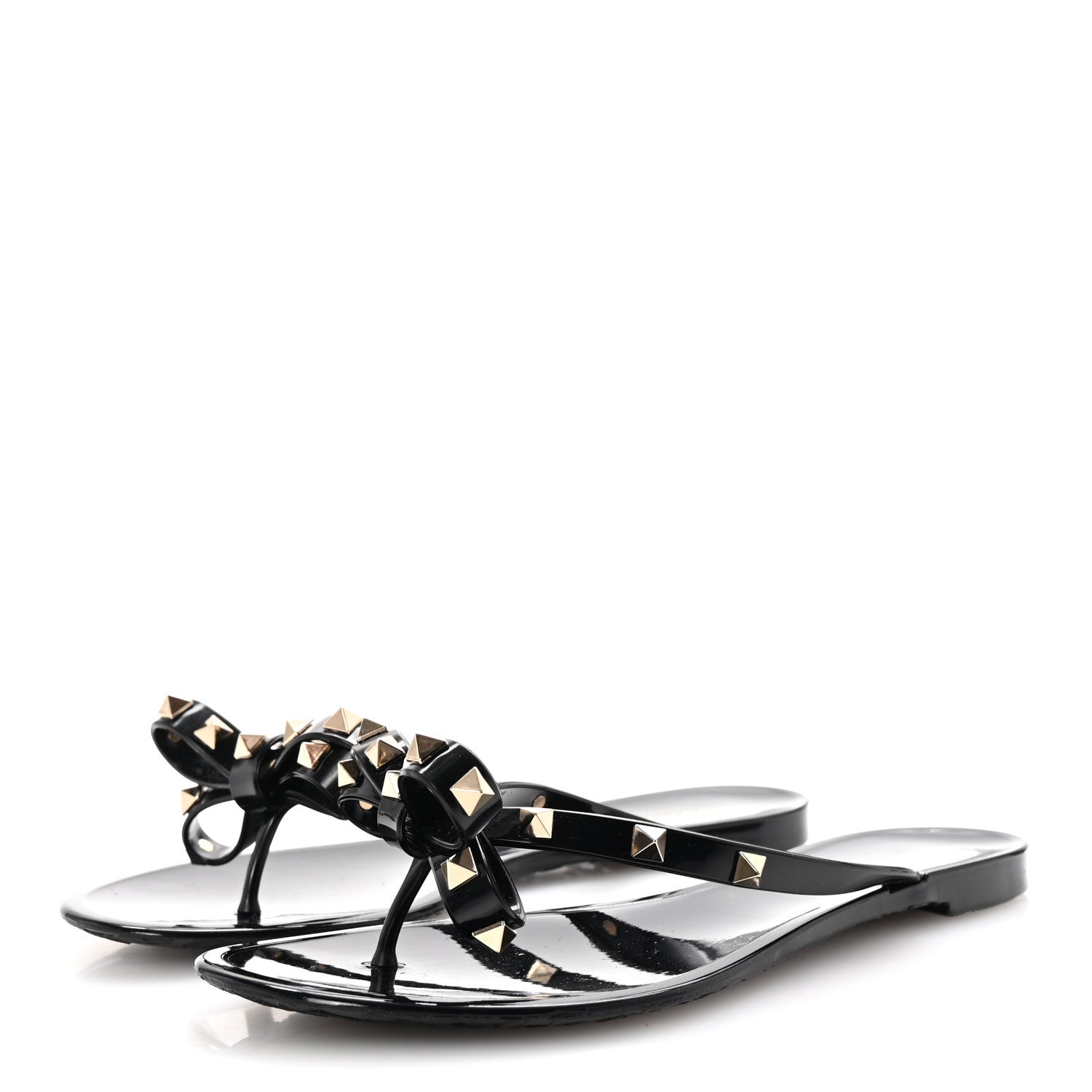 Valentino Garavani PVC Jelly Rockstud Bow Thong Sandals 39 Black 4 of 9