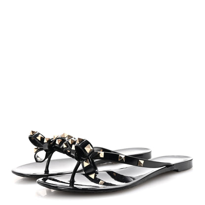 Valentino Garavani PVC Jelly Rockstud Bow Thong Sandals 39 Black 4 of 9
