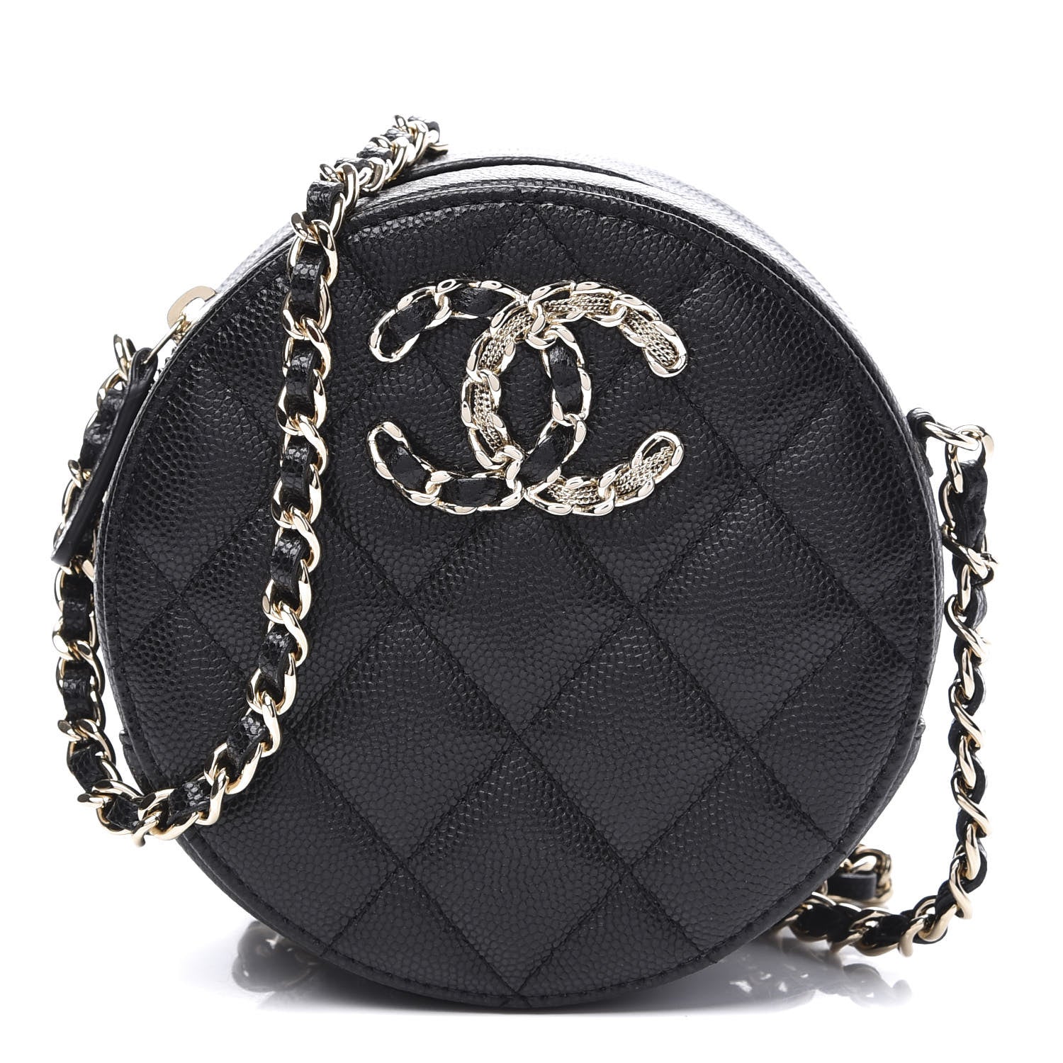 Chanel Caviar Quilted French New Wave Round Clutch With Chain Black 1 of 10