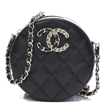 Chanel Caviar Quilted French New Wave Round Clutch With Chain Black 1 of 10