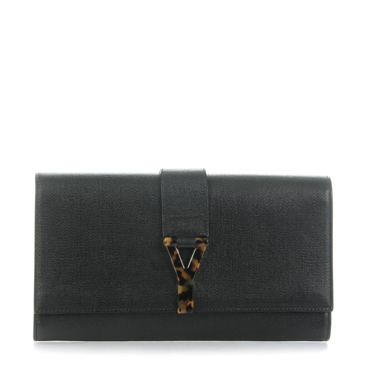 Textured Calfskin Classic Tortoise Y Ligne Clutch Black
