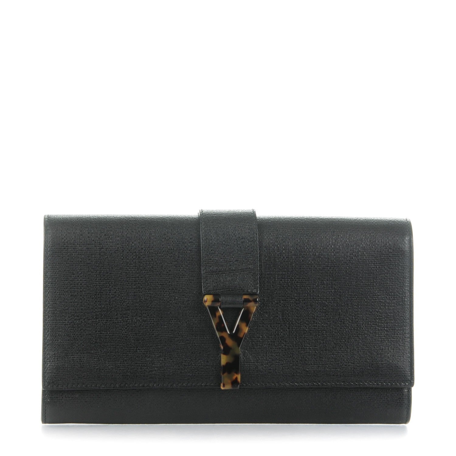 Saint Laurent Textured Calfskin Classic Tortoise Y Ligne Clutch Black 1 of 9