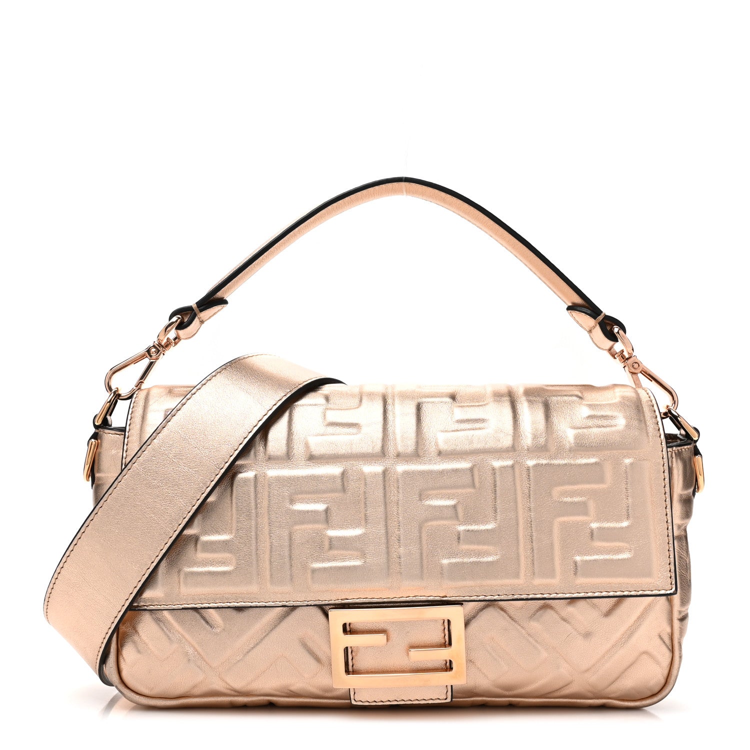 Fendi Vitello Laminato FF 1974 Embossed Baguette Rame 1 of 8