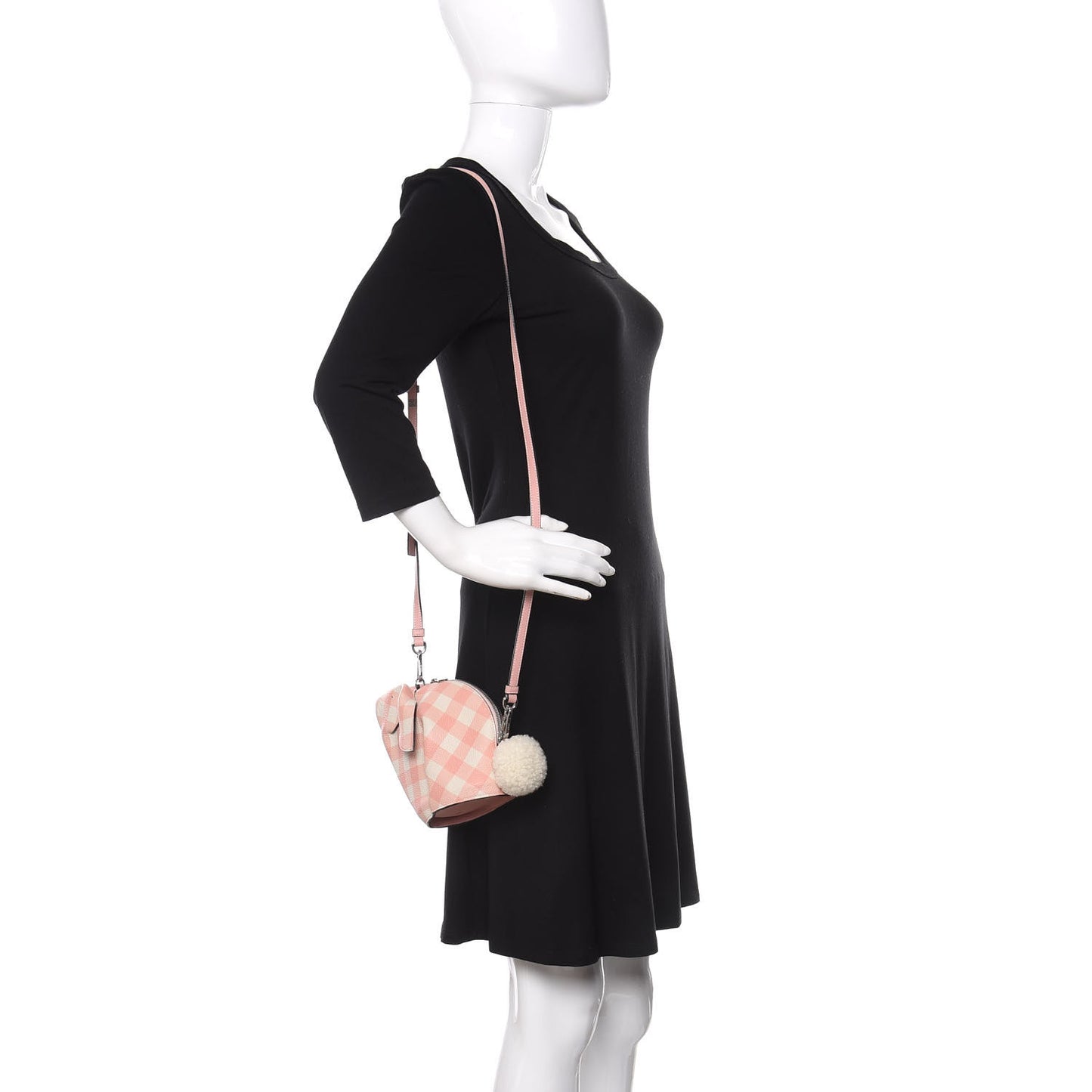 Calfskin Shearling Gingham Mini Bunny Crossbody Bag Pink