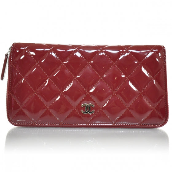 Chanel Patent Quilted Zip Around Wallet Red 1 of 8