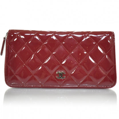 Chanel Patent Quilted Zip Around Wallet Red 1 of 8