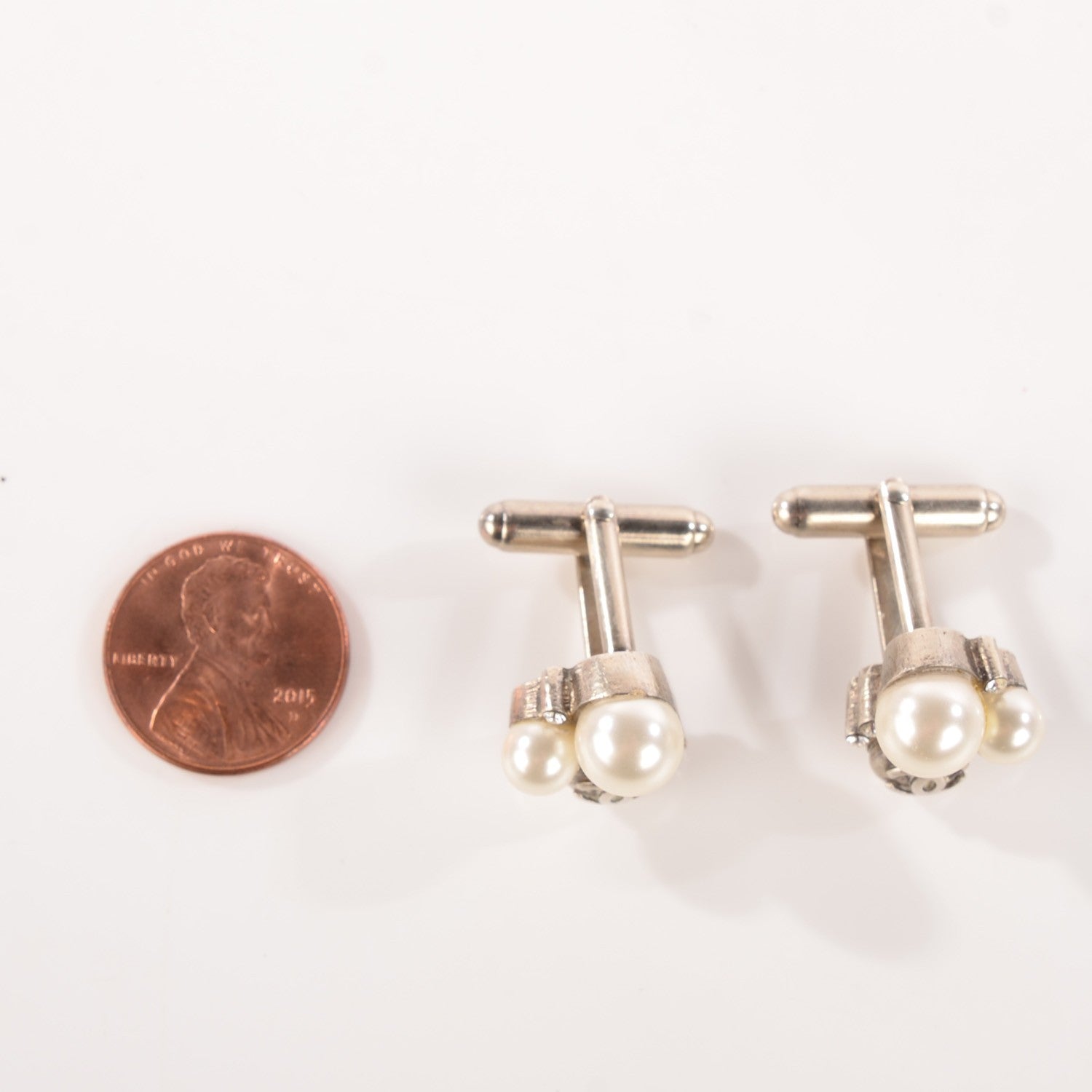 Chanel Pearl Crystal CC Cufflinks Silver 2 of 5