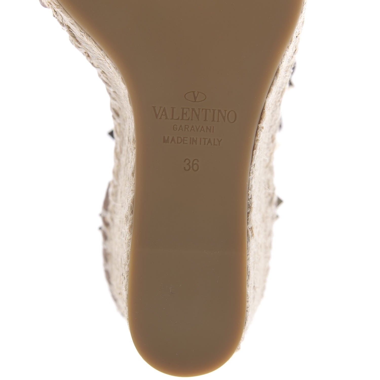 Valentino Garavani Grained Calfskin Rockstud Ankle Strap Espadrille 15/105mm Wedge Sandals 36 Poudre Natural 8 of 10