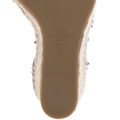 Valentino Garavani Grained Calfskin Rockstud Ankle Strap Espadrille 15/105mm Wedge Sandals 36 Poudre Natural 8 of 10