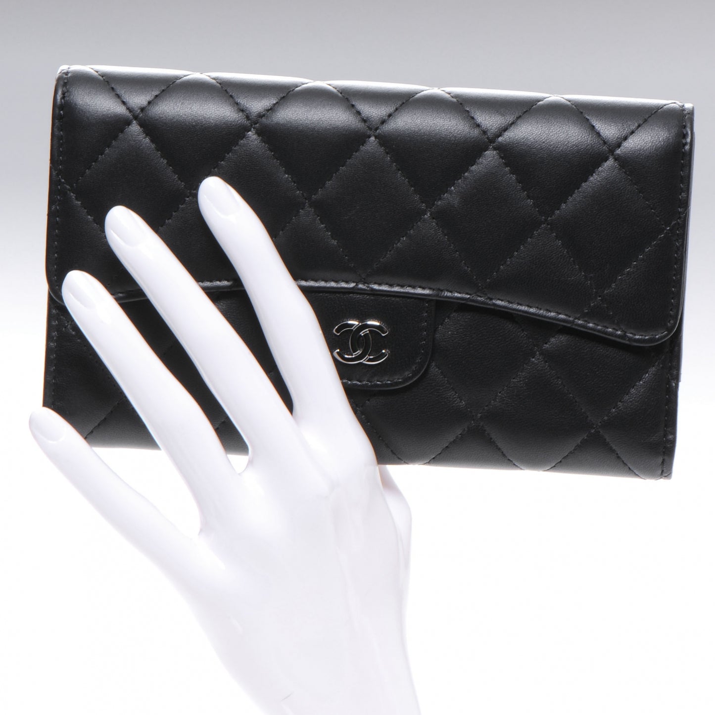 Lambskin Quilted Large Flap Wallet Black