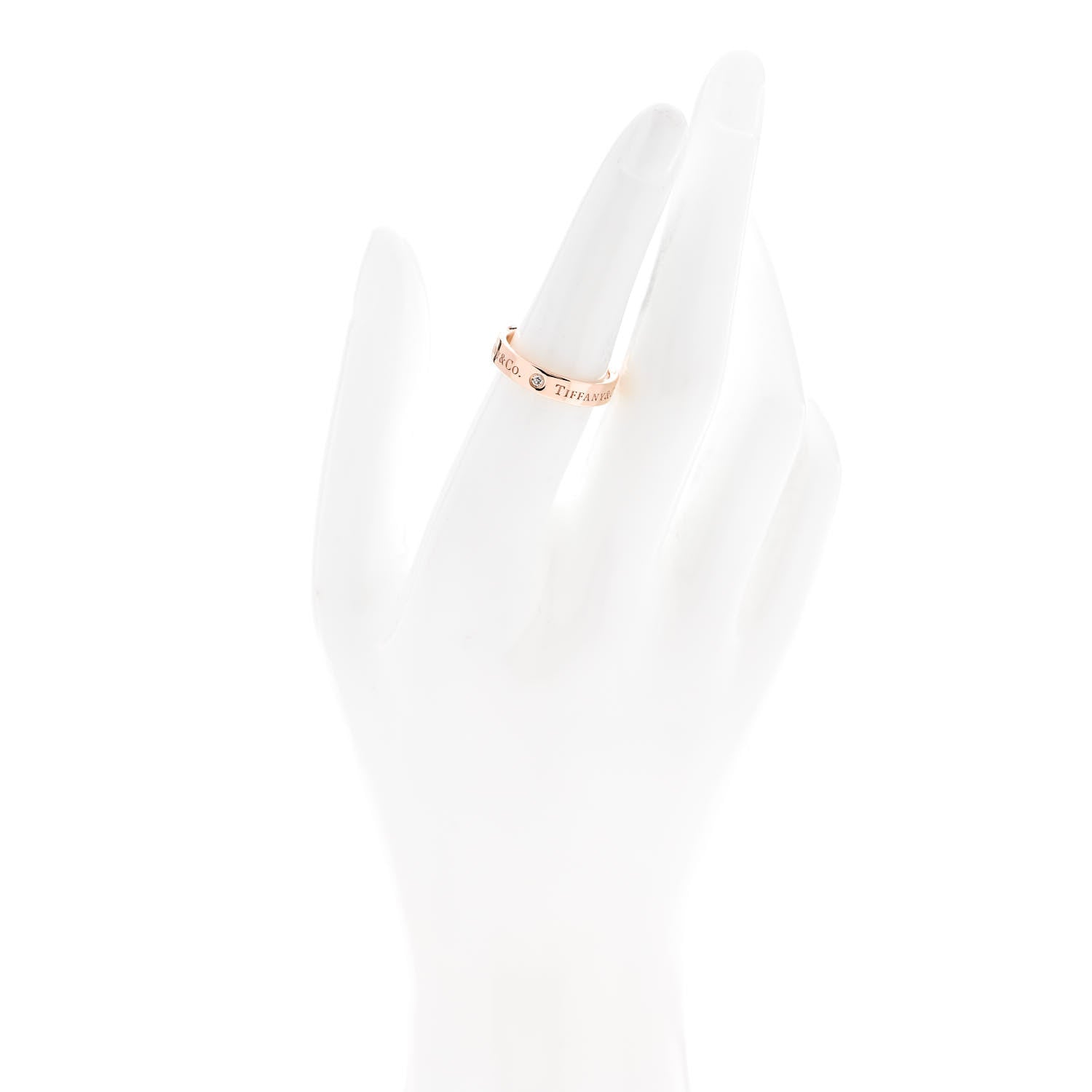 Tiffany 18K Rose Gold Diamond 4mm Logo Band Ring 53 6.25 2 of 4