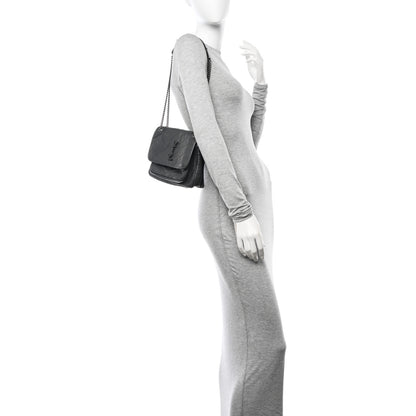 Saint Laurent Crinkled Calfskin Matelasse Monogram Baby Niki Chain Satchel Storm 2 of 13