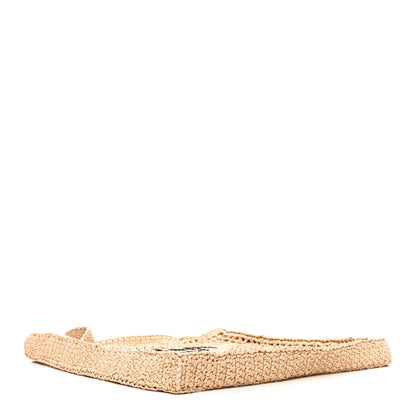 Prada Yarn Raffia Effect Crochet Logo Embroidered Tote Bag Naturale 4 of 9