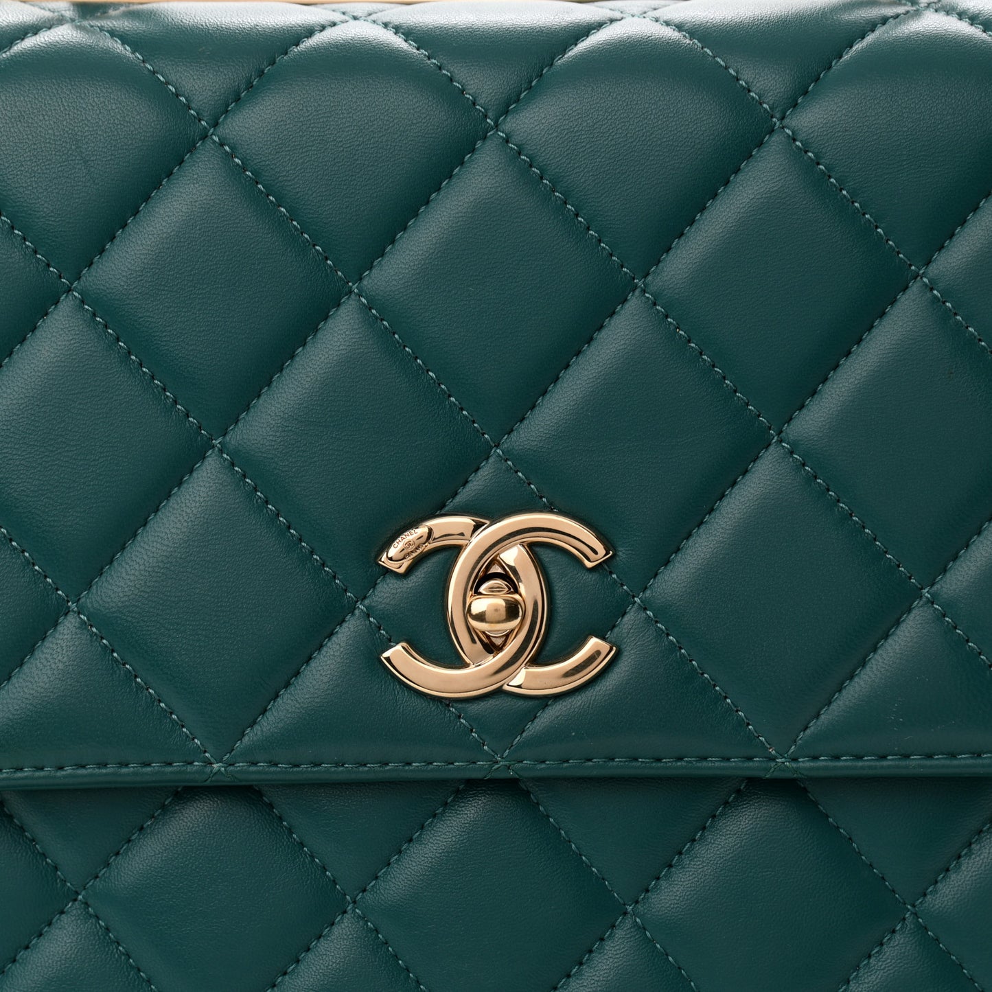 Lambskin Quilted Large Trendy CC Dual Handle Flap Bag Dark Green