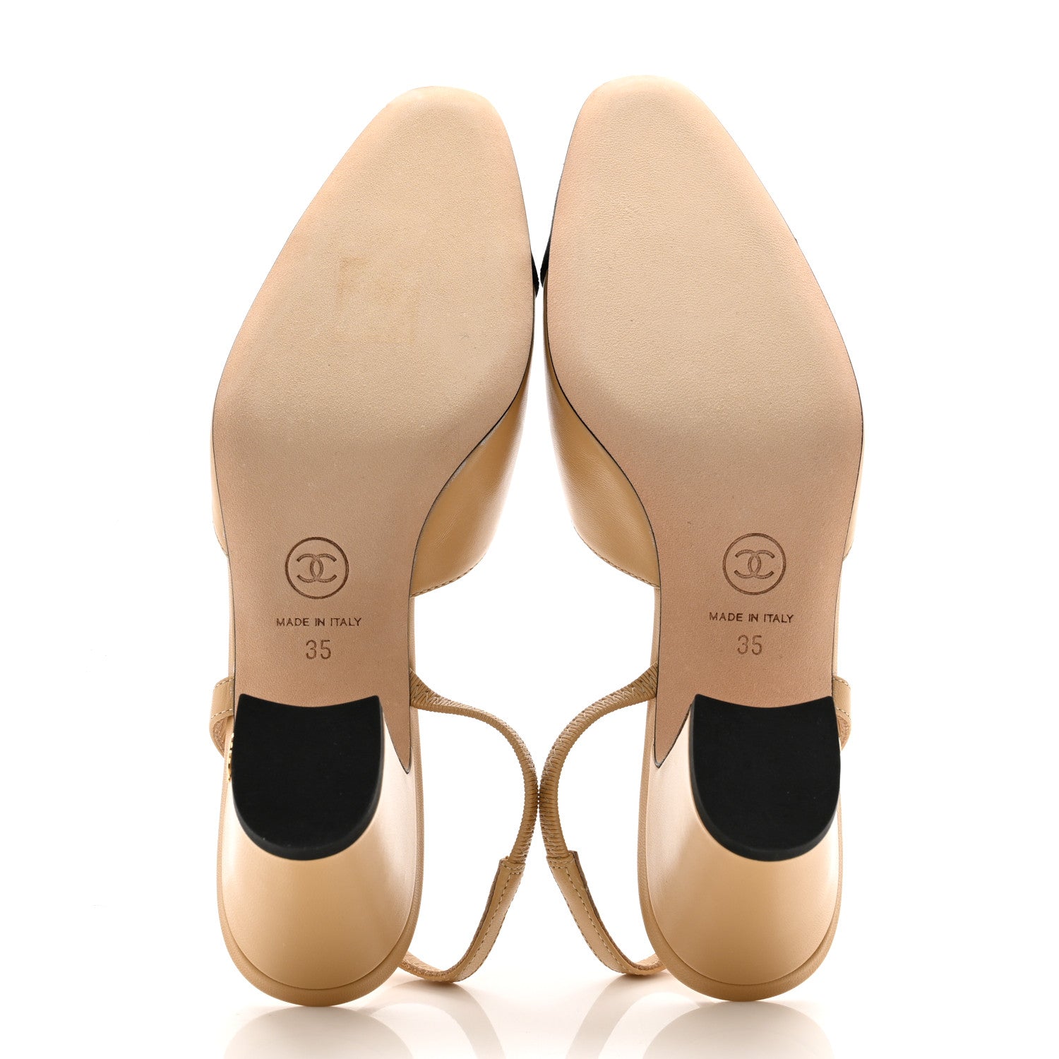 Chanel Goatskin Grosgrain Cap Toe CC Slingback Pumps 35 Beige Black 5 of 11