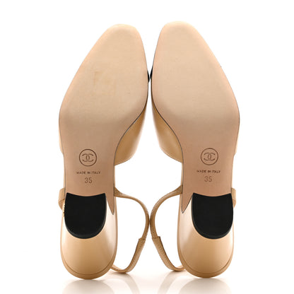 Chanel Goatskin Grosgrain Cap Toe CC Slingback Pumps 35 Beige Black 5 of 11