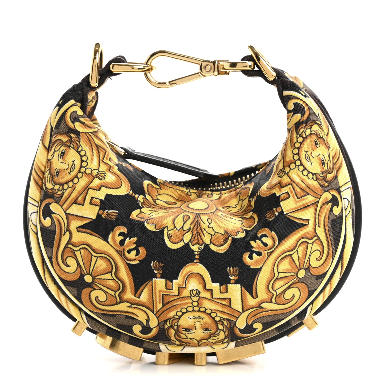 Fendi X VERSACE Silk Fendace Baroque Nano Fendigraphy Hobo Charm Black Gold 1 of 13