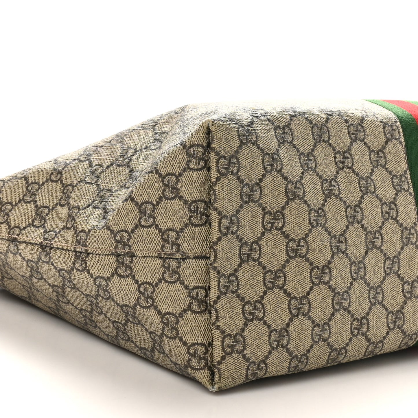 GG Supreme Monogram Textured Calfskin Web Medium Ophidia Shopping Tote Beige Ebony New Acero
