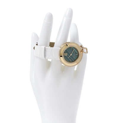Van Cleef & Arpels 18K Yellow Gold Alligator Diamond Bezel Malachite 32mm Charms Quartz Watch 2 of 9