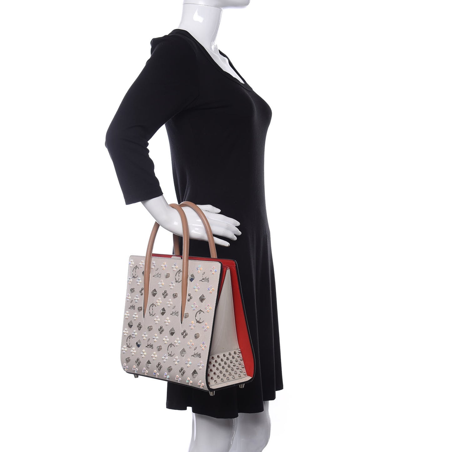 Calfskin Spikes Loubinthesky Medium Paloma Ivory