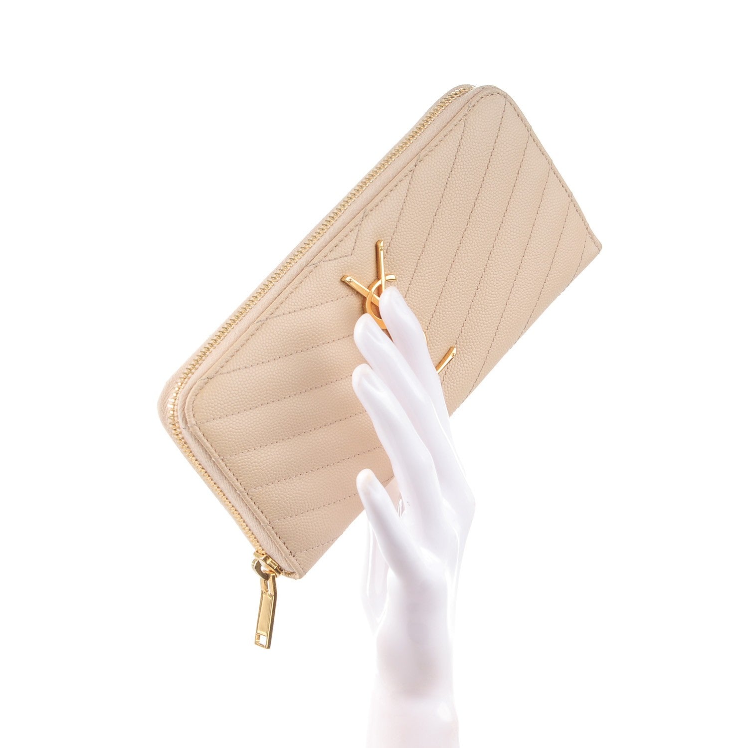 Saint Laurent Grain De Poudre Matelasse Chevron Monogram Zip Around Wallet Powder 2 of 8