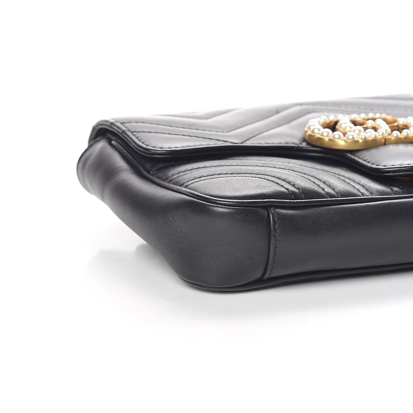 Calfskin Matelasse Pearly GG Marmont Chain Belt Bag Black