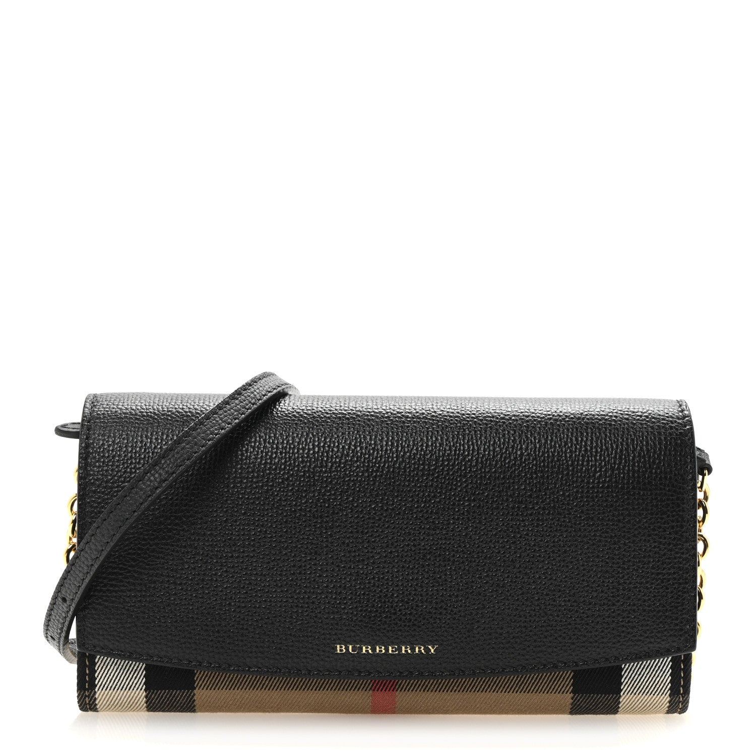 Burberry Grainy Calfskin House Check Henley Wallet On Chain Black 1 of 9