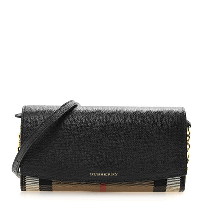 Burberry Grainy Calfskin House Check Henley Wallet On Chain Black 1 of 9
