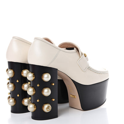 Gucci Malaga Kid Pearl Studded Vegas Platform Loafers 38.5 Mystic White 4 of 8