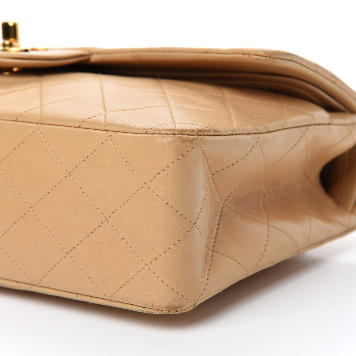 Lambskin Quilted Small Double Flap Beige