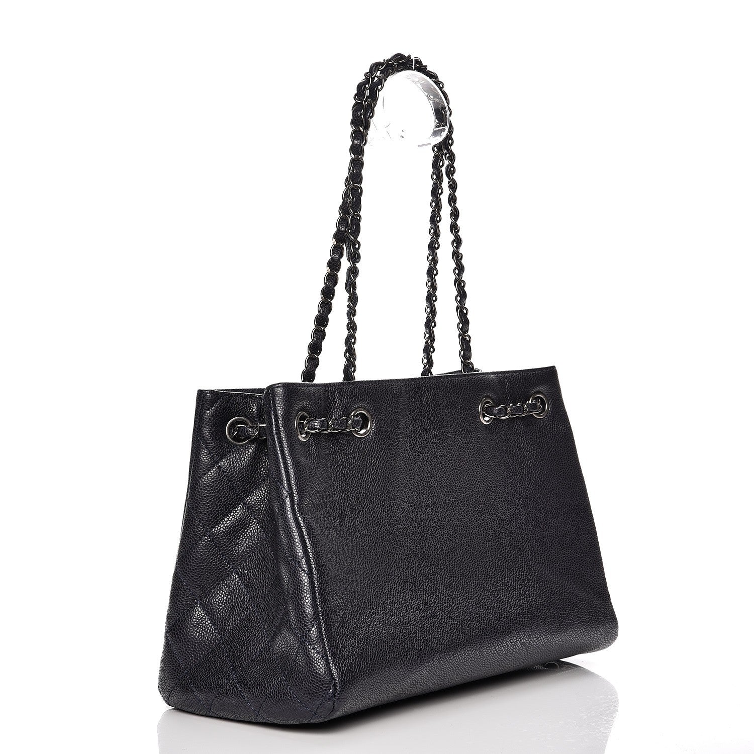 Chanel Metallic Grained Calfskin Woven Chain Medium Shopping Tote Dark Navy 3 of 9