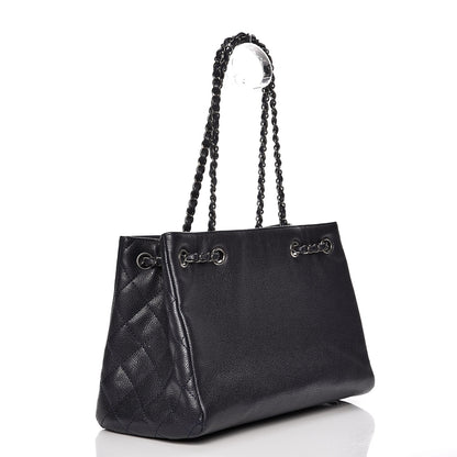 Chanel Metallic Grained Calfskin Woven Chain Medium Shopping Tote Dark Navy 3 of 9