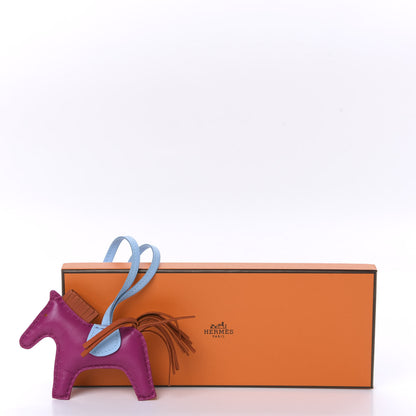 Hermes Milo Lambskin Grigri Rodeo Horse Bag Charm PM Rose Pourpre Cornaline Celeste 4 of 4