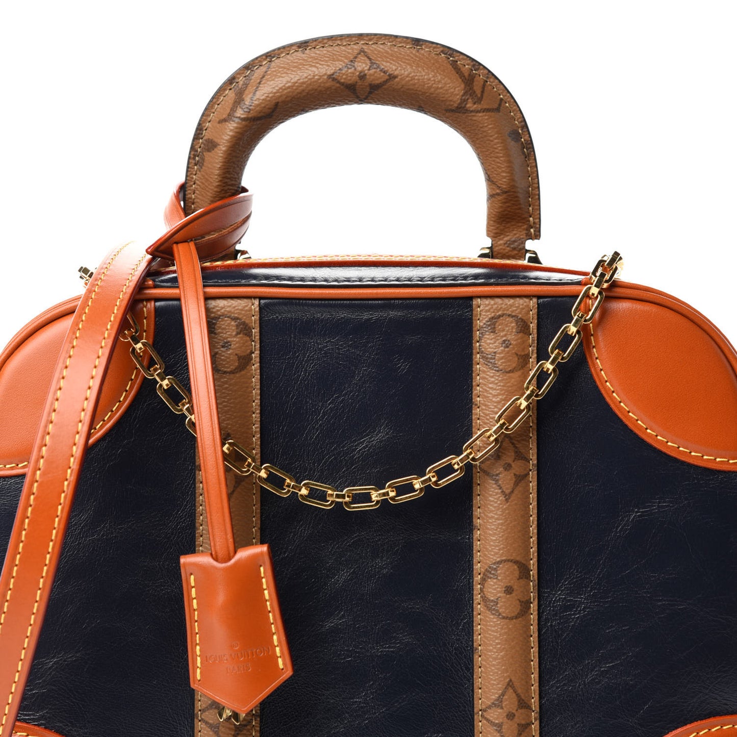 Calfskin Reverse Monogram Valisette PM Navy Caramel