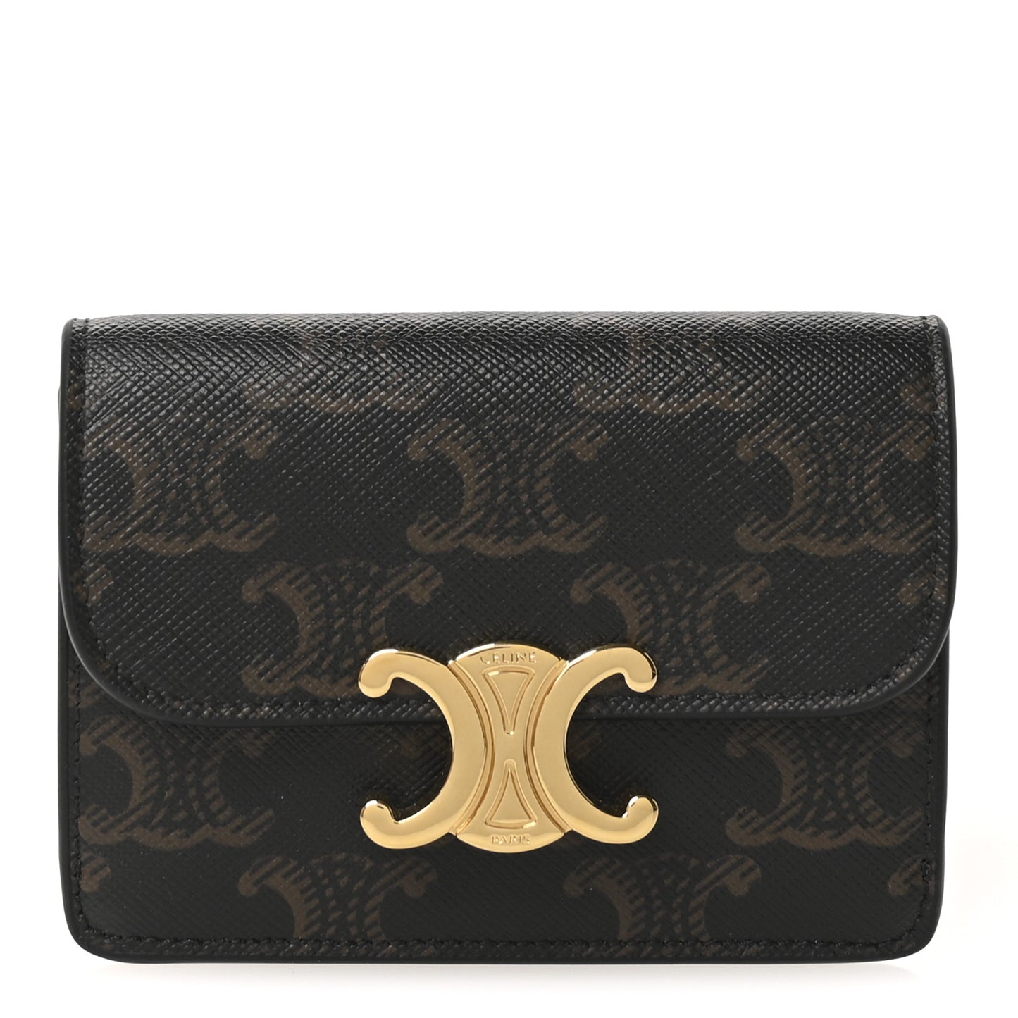 Triomphe Canvas Calfskin Flap Card Holder Tan