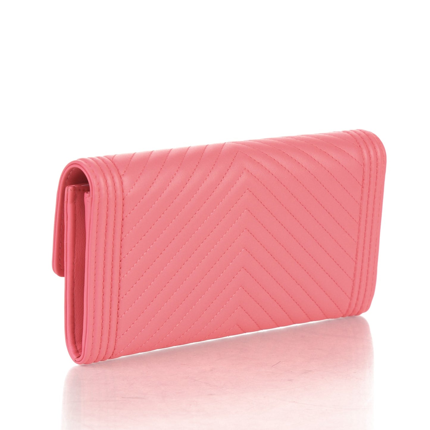 Lambskin Chevron Quilted Boy Flap Wallet Pink