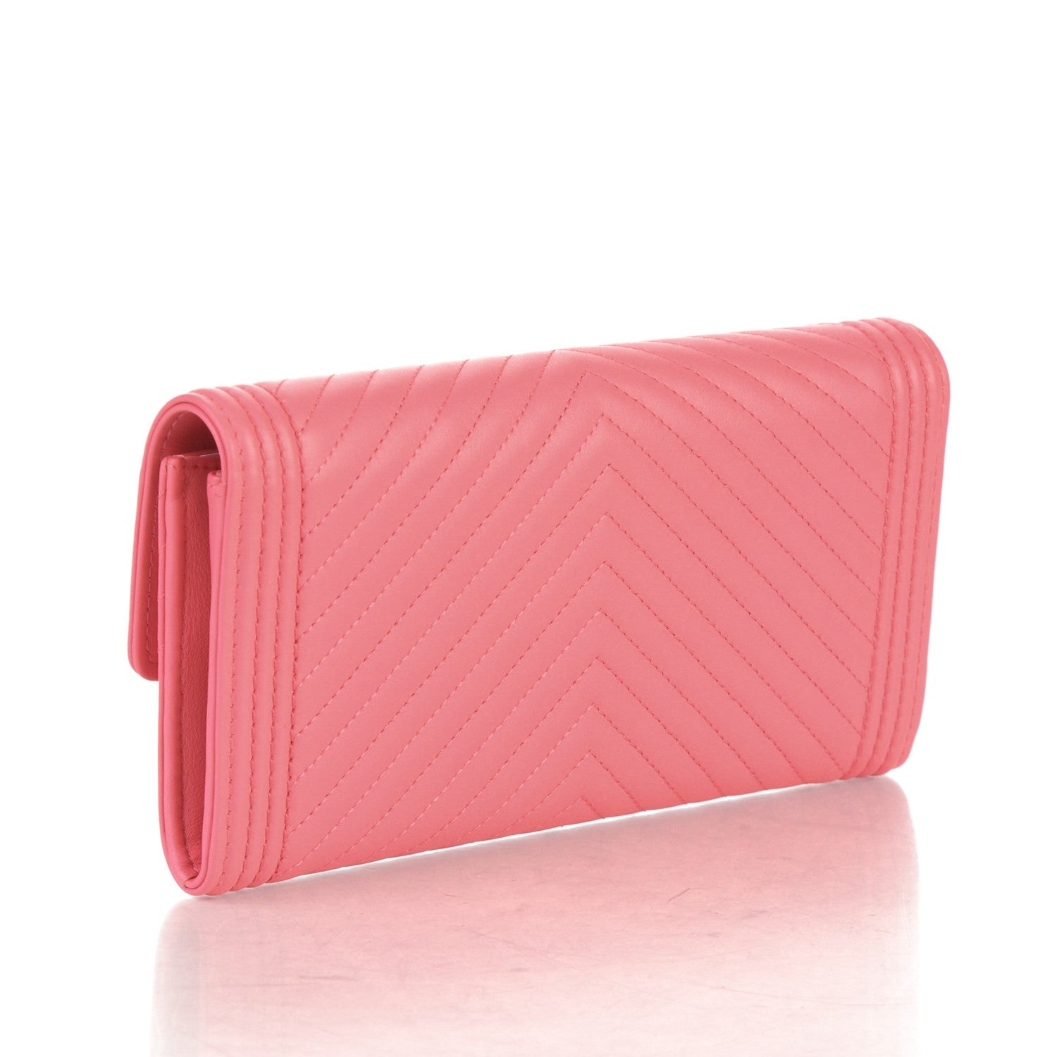 Chanel Lambskin Chevron Quilted Boy Flap Wallet Pink 3 of 8