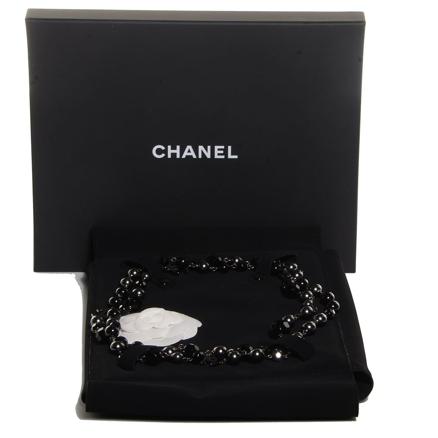 Ruthenium Pearl Beaded CC Long Necklace Black