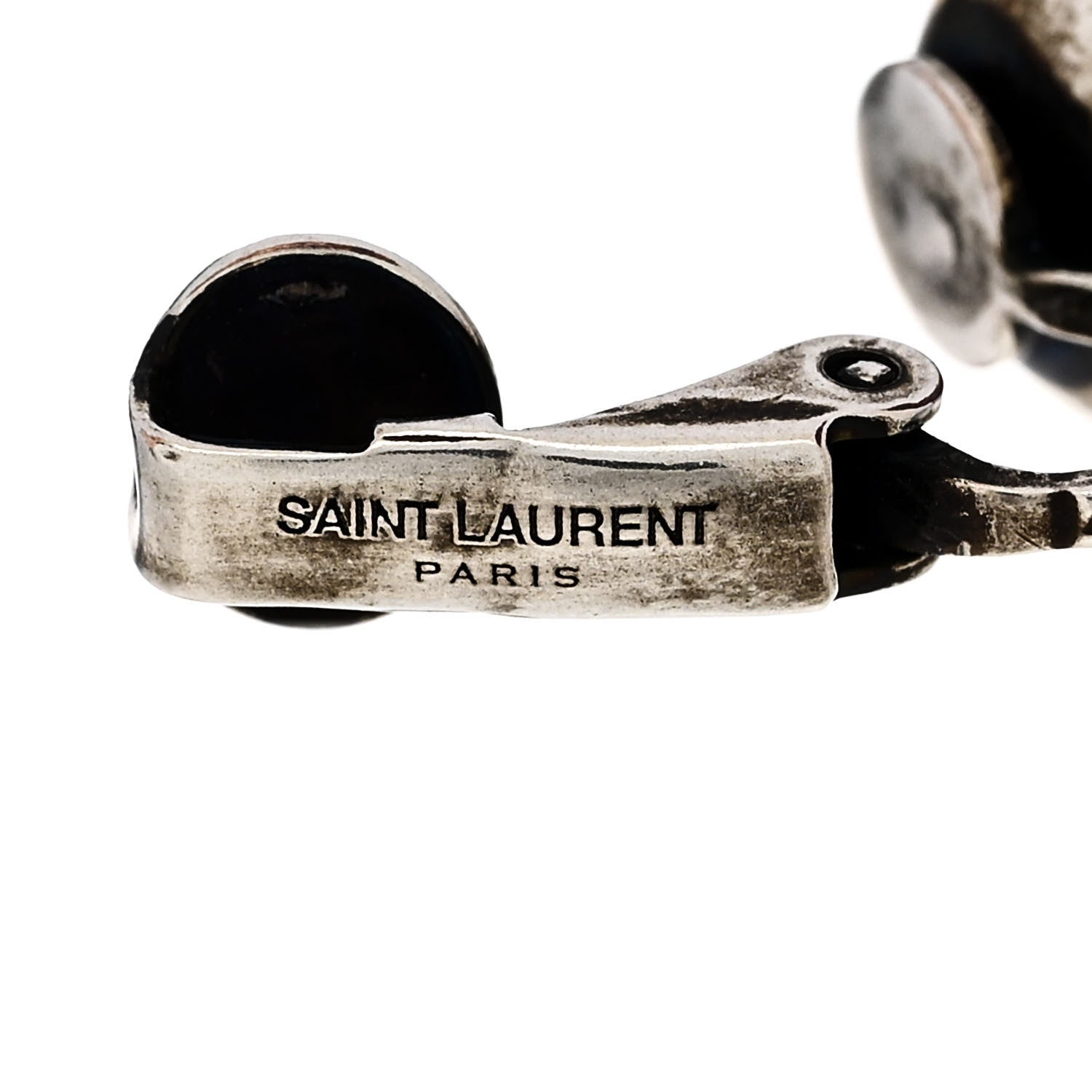Saint Laurent Metal Glass Skull Clip On Earrings Silver Black 4 of 5