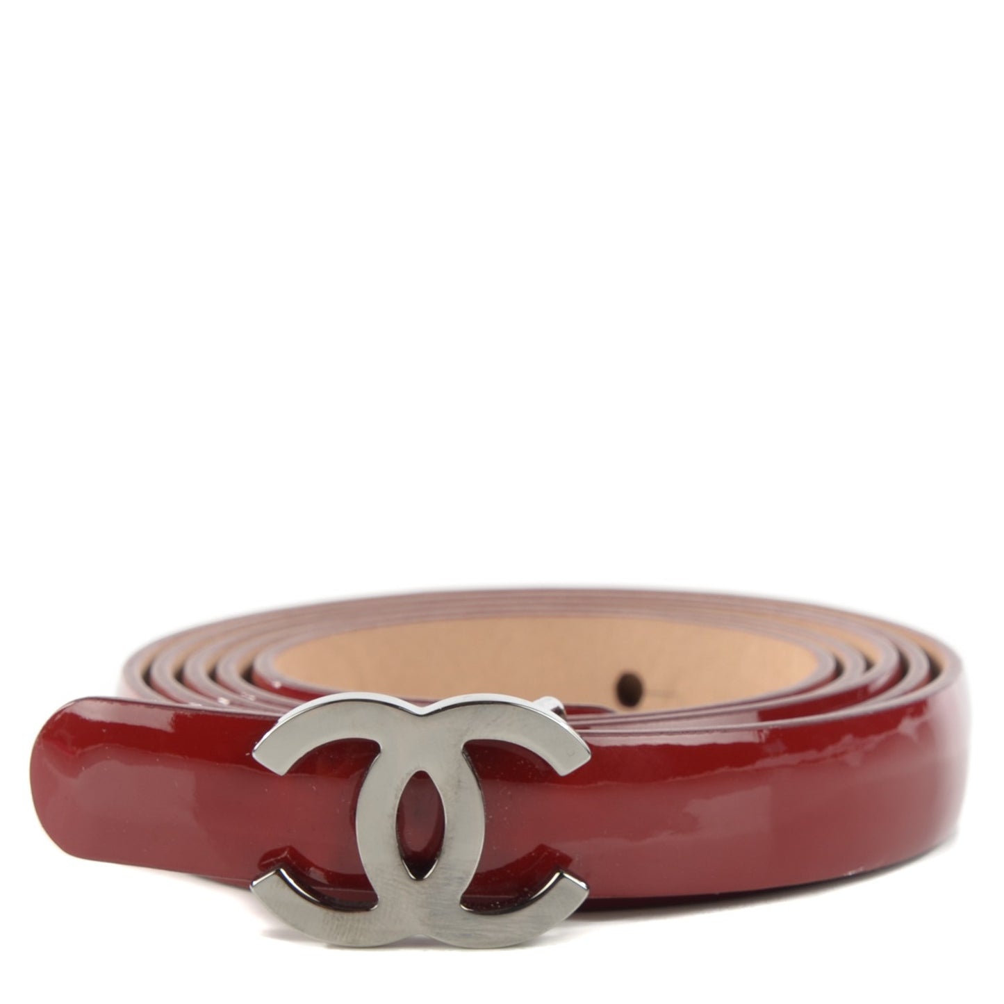 Patent Calfskin CC Logo Skinny Belt 95 38 Red