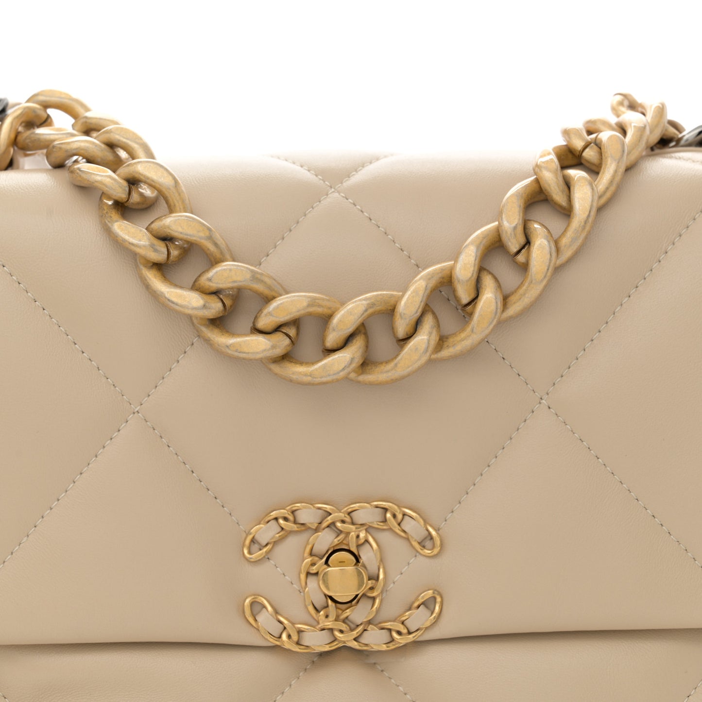 Lambskin Quilted Large Chanel 19 Flap Beige