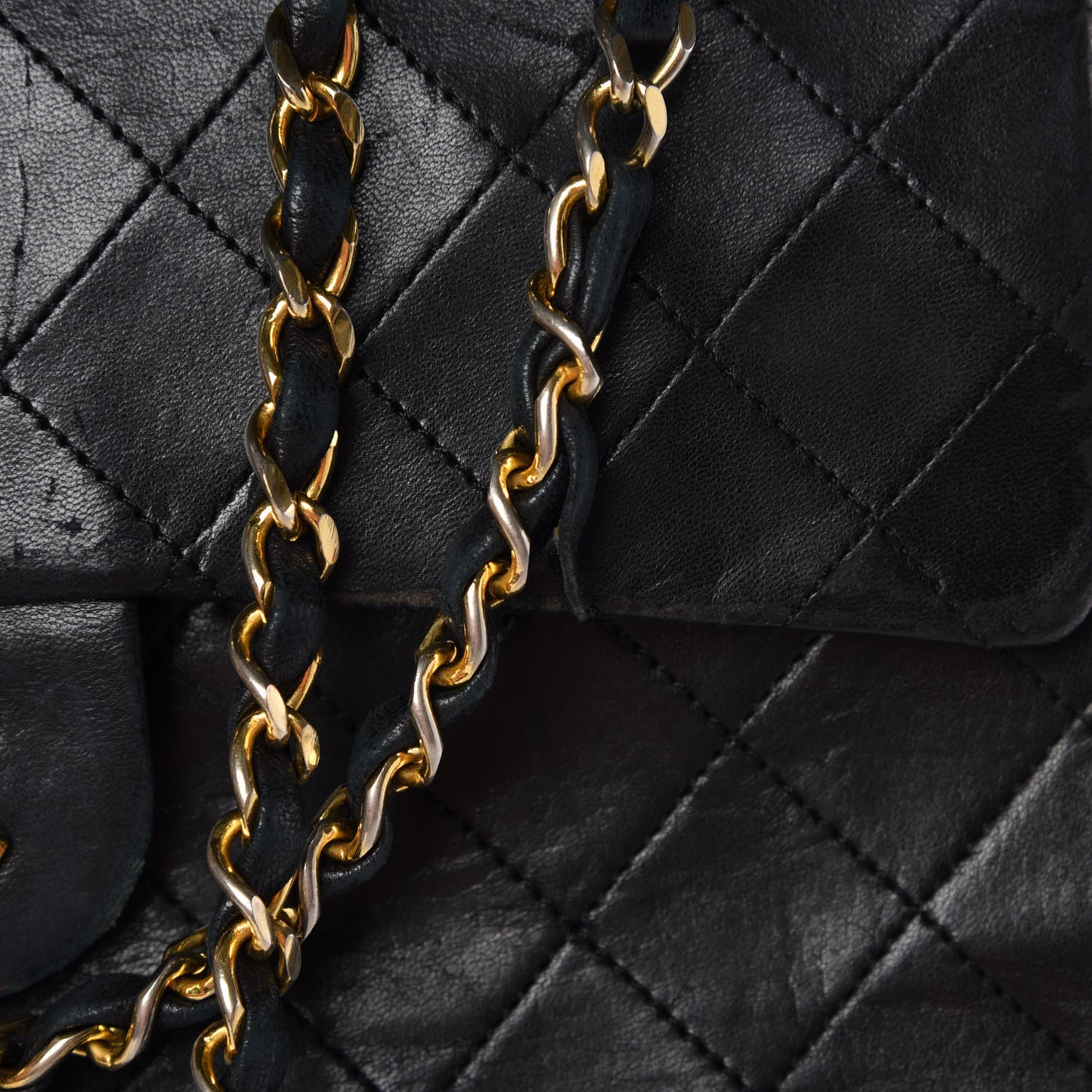 Lambskin Quilted Medium Double Flap Black