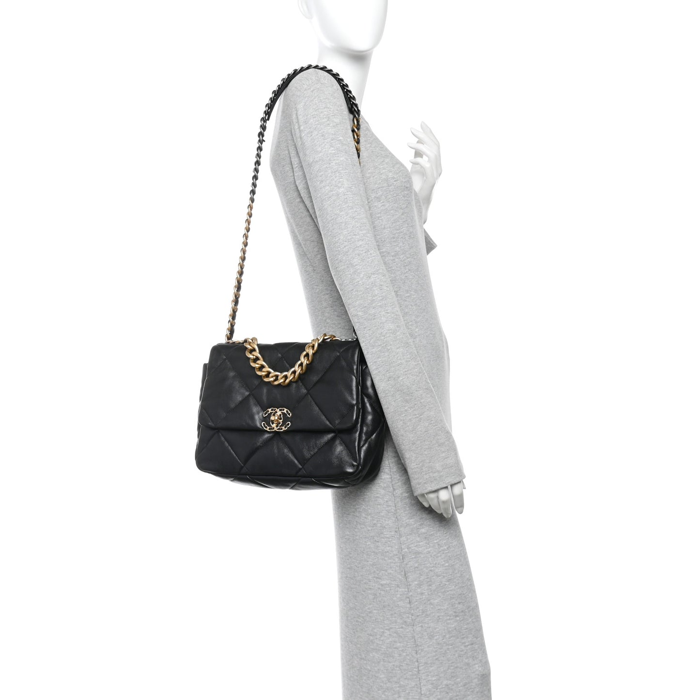 Lambskin Quilted Large Chanel 19 Flap Black